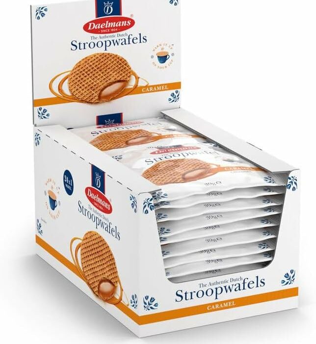 【Flash Sale】Daelmans Stroopwafels - Caramel Waffles – 39 g x 24 (Single Pack) in a Box - Authentic Dutch Caramel Waffle - Stroopwaffles