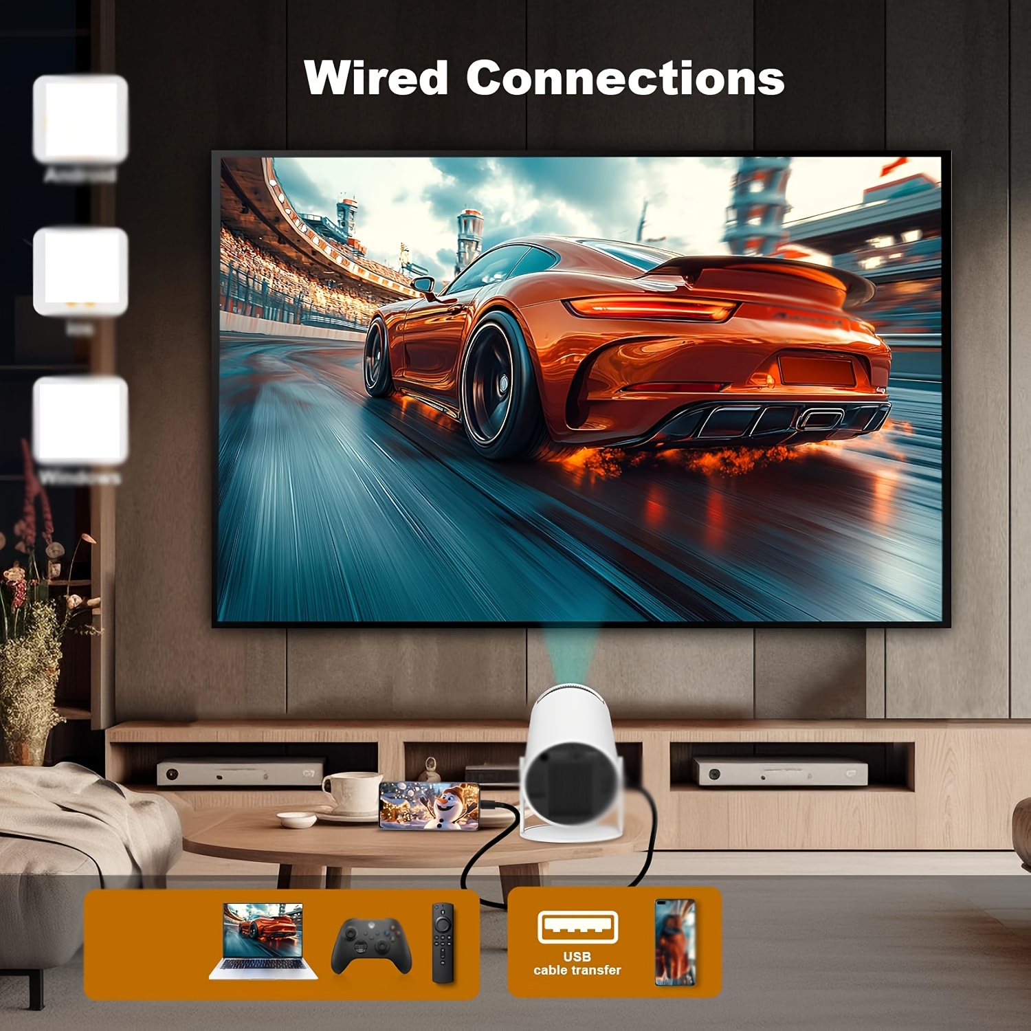 Smart HY300pro 4K Projector with Android 11 TV, WiFi 6 Wireless 5.0, Auto Vertical Correction, 180 Rotatable Short Throw, Portable Movie Projector for Home Theater, Gaming & Smartphone Compatibility