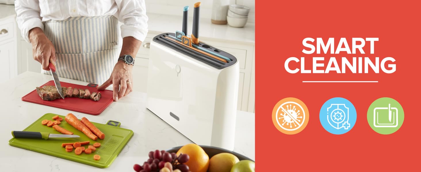 【New User Only】Modern Innovations Smart Cutting Boards and Knife Set. Self Cleaning Cutting Board & Knives Holder. Color Coded Cutting Board Set With Knives. All-In-One Cleaning Knife and Cutting Board Set